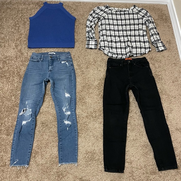 PacSun Denim - ALL 4pc Bundle Women’s Small 25 26 High Waist Jeans & Tops Mix & Match Outfits